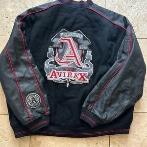 Vintage Avirex Reversible Varsity Bomber Jacket Black Wool Leather Nylon Hip Hop